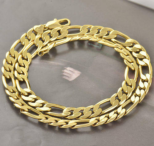 Mens Stunning 10mm 9K Gold Filled Three Link Figaro Chain  ( 60cm )
